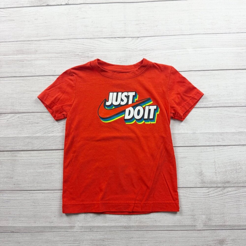 Nike Kids T-Shirt Orange Just Do It Colorful Swoosh Graphic Tee 6